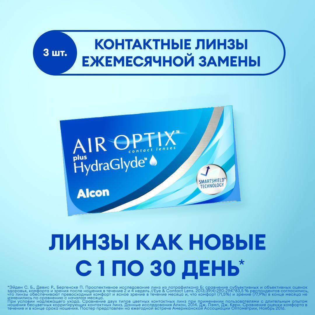 Alcon Контактные линзы Air Optix HydraGlyde (3), 3 шт., -5.00 / 8.6/ Ежемесячные