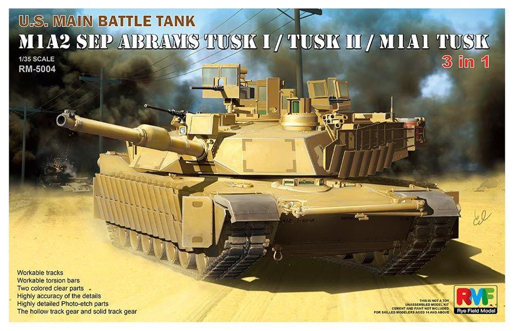 Сборная модель танка M1A2 SEP ABRAMS TUSK I, TUSK II, M1A1 (3в1), масштаб 1/35