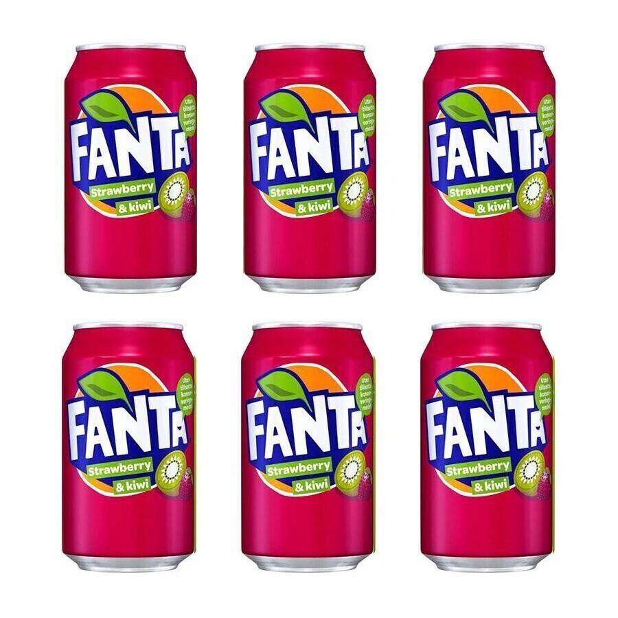 Газированный напиток Fanta Strawberry&Kiwi (Фанта Клубника&Киви) / 6 банок по 330 мл.