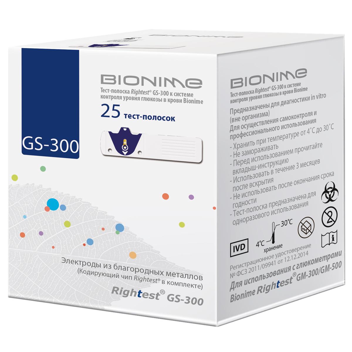 Bionime Тест-полоски для глюкометра Rightest GS-300, 25шт.