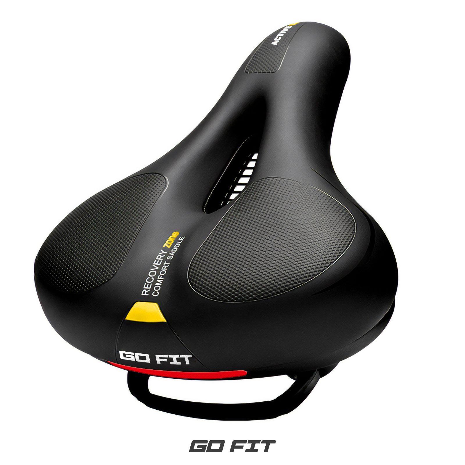 Сиденье для велосипеда GO FIT Soft Saddle, спортивное, универсальное, встроенный светоотражатель, велосипедное седло широкое, комфортное, мягкая сидушка, черный-желтый