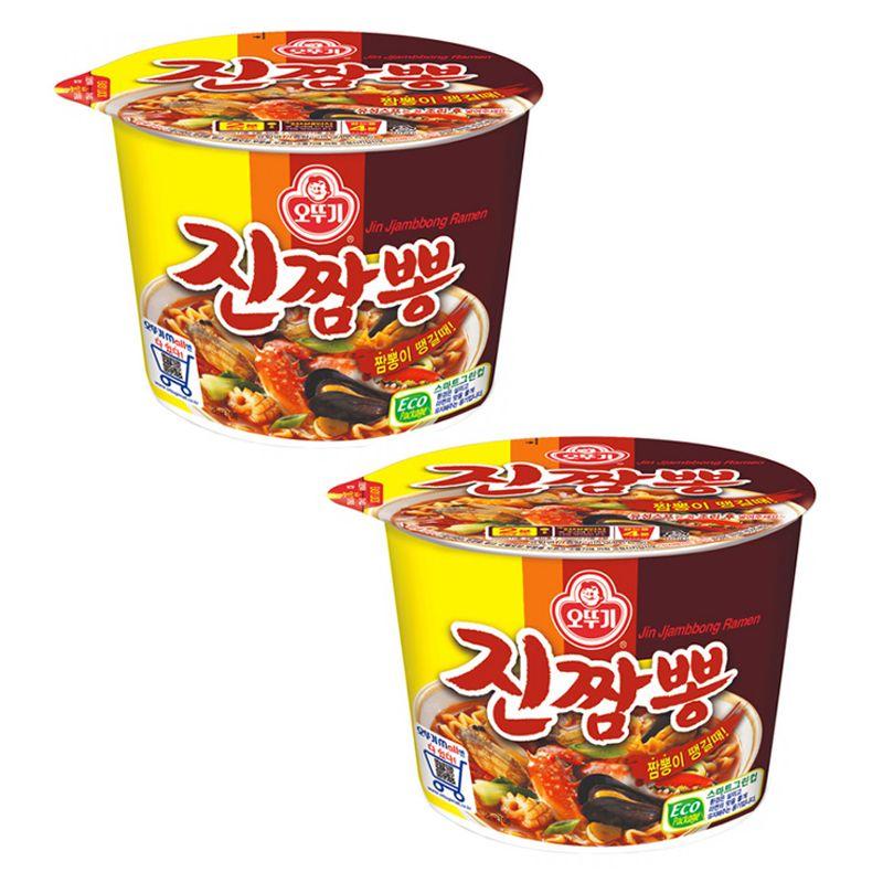 Лапша быстрого приготовления со вкусом морепродуктов острая Jin Jjambbong Ramen Оттоги, 2 шт. по 115 г, Южная Корея