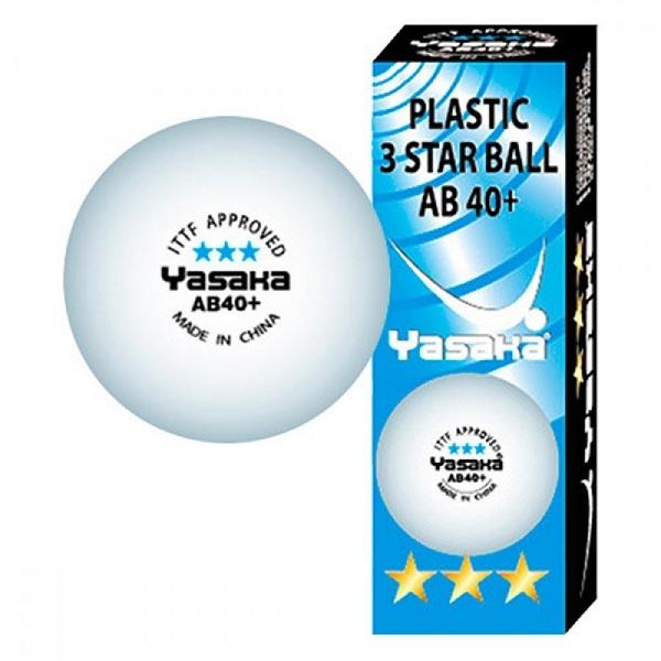 Мячи для н/тенниса Yasaka 3* AB40+ Plastic x3, White