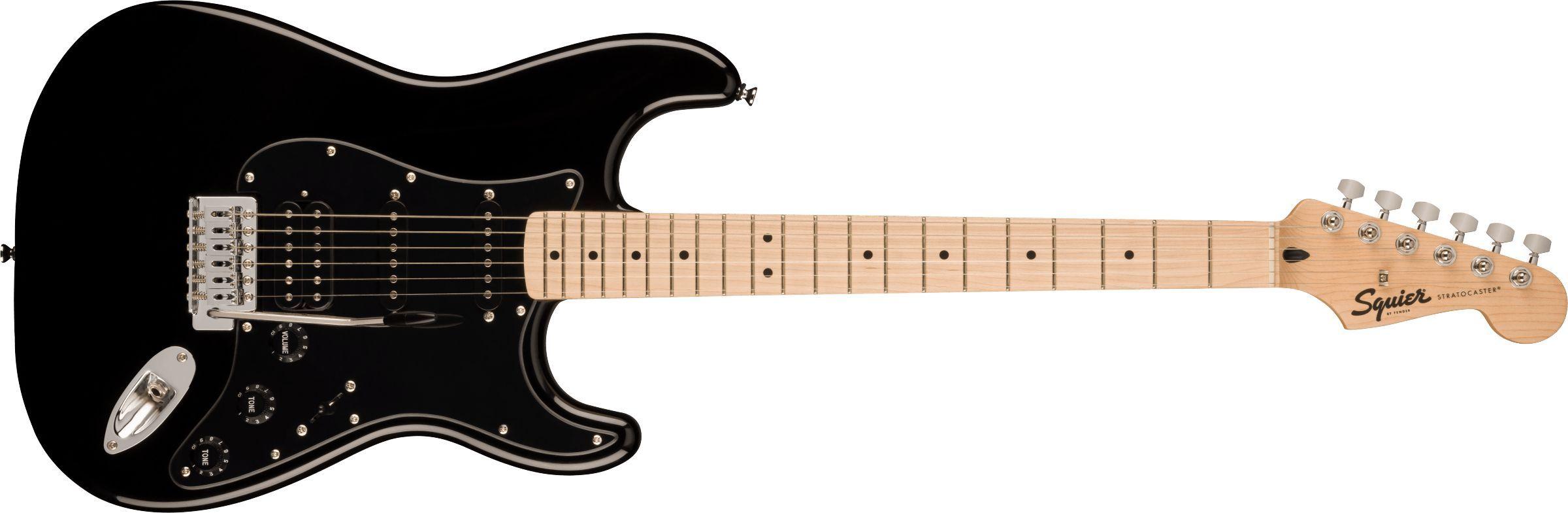 Squier by Fender Электрогитара Sonic Stratocaster HSS, Maple Fingerboard, Black Pickguard, Black 6-струнная, корпус Тополь 4/4