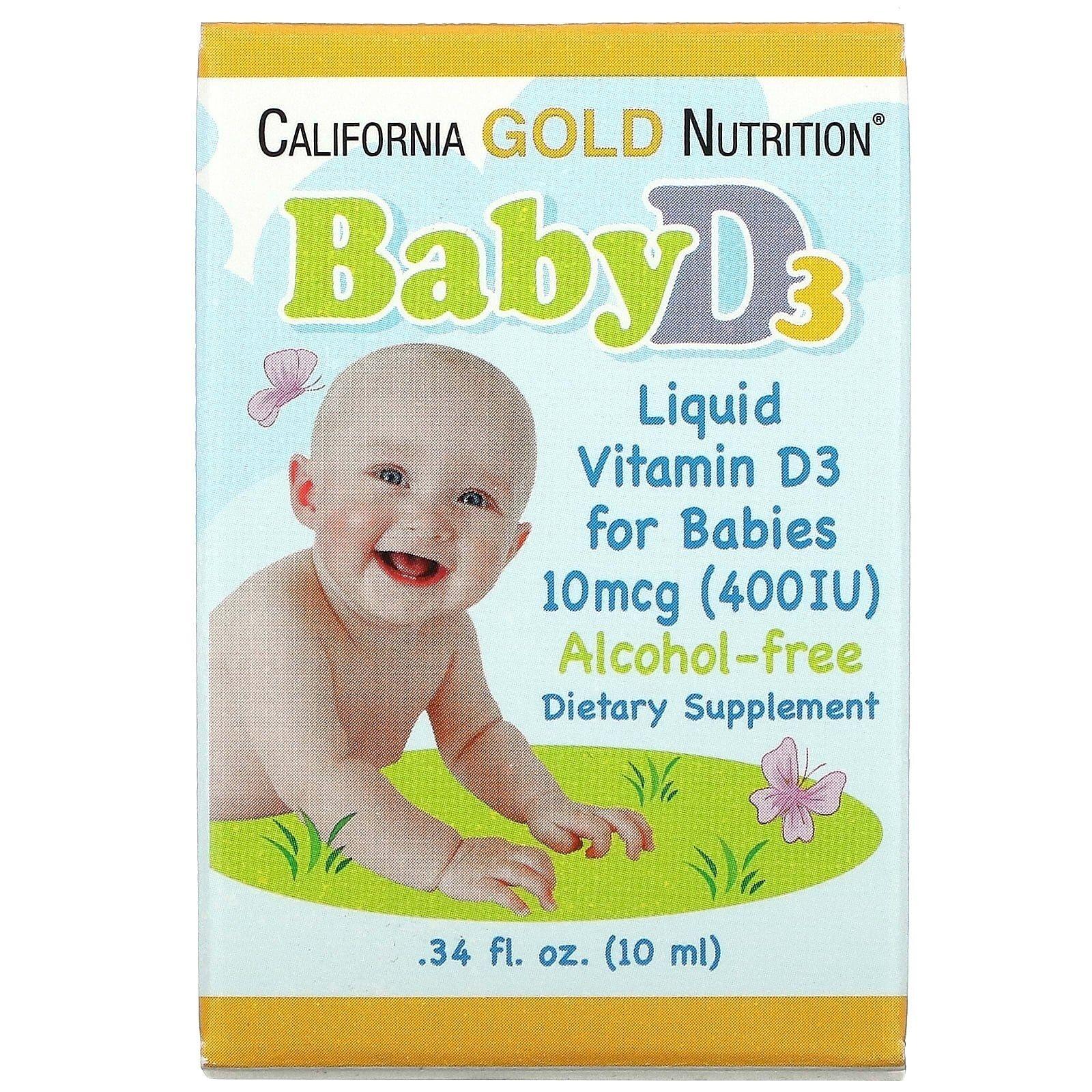 Витамин Д3 для детей (жидкий D3 Baby), 10 мкг (400 МЕ), 10 мл, California Gold Nutrition