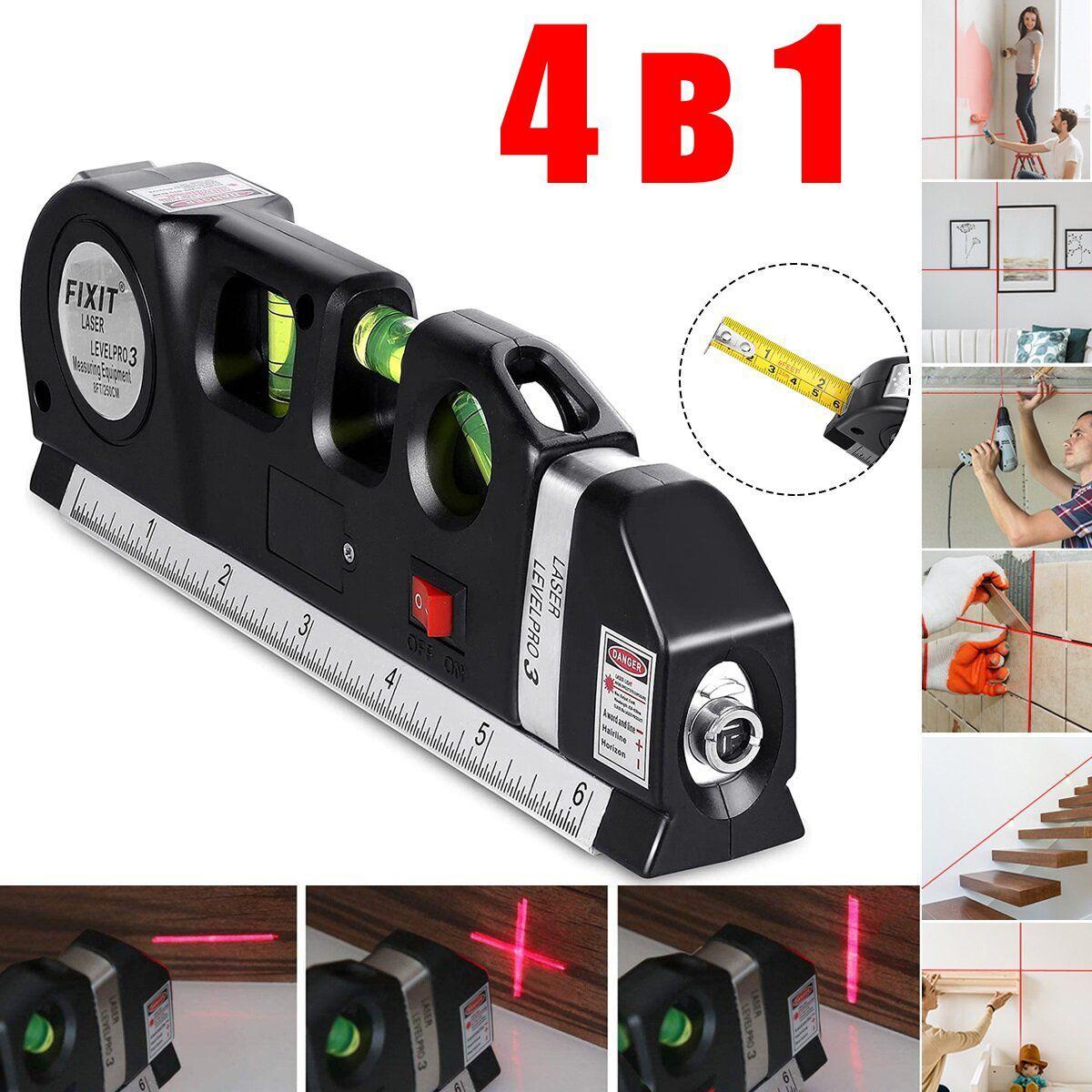 Многофункциональный лазерный уровень с линейкой и рулеткой 2,5 м Laser Level Pro 3 / электронный строительный уровень / нивелир/ линейка. Красный луч.