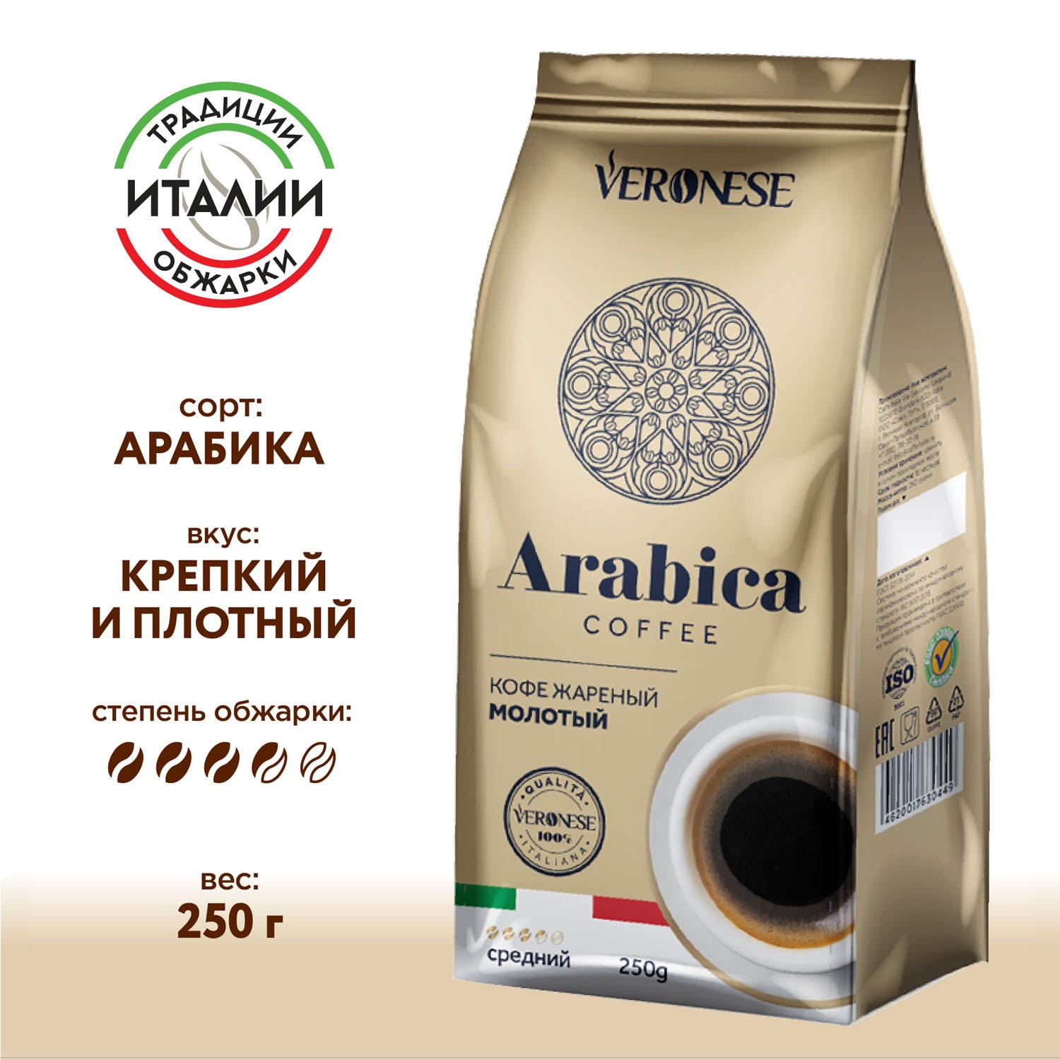 Кофе молотый Veronese Arabica, жареный натуральный молотый кофе, 250 г