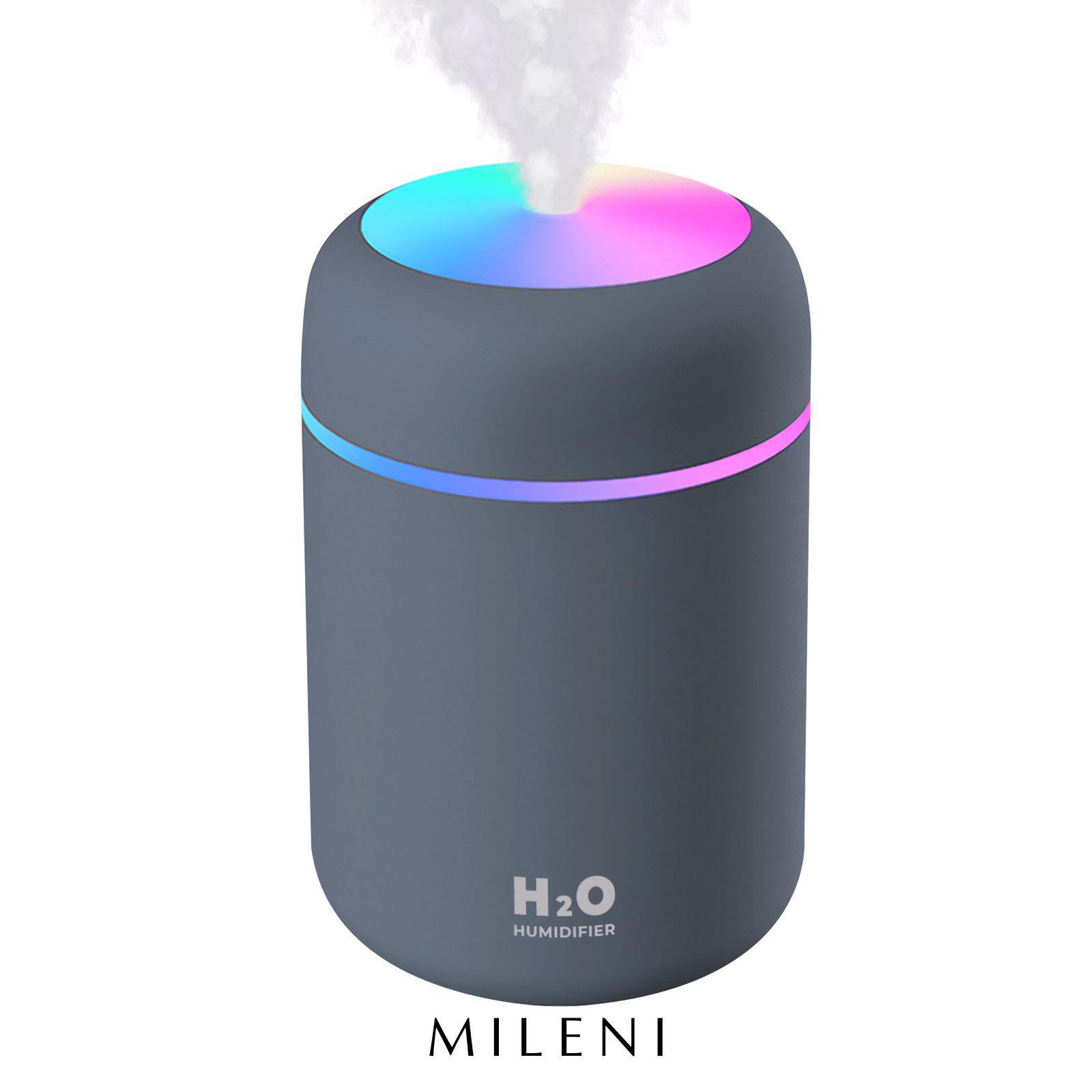 MILENI Увлажнитель воздуха Humidifier H2O, портативный настольный, ультразвуковой аромадиффузор, ночник с режимом увлажнения, LED-подсветка, USB, 300 мл, черный