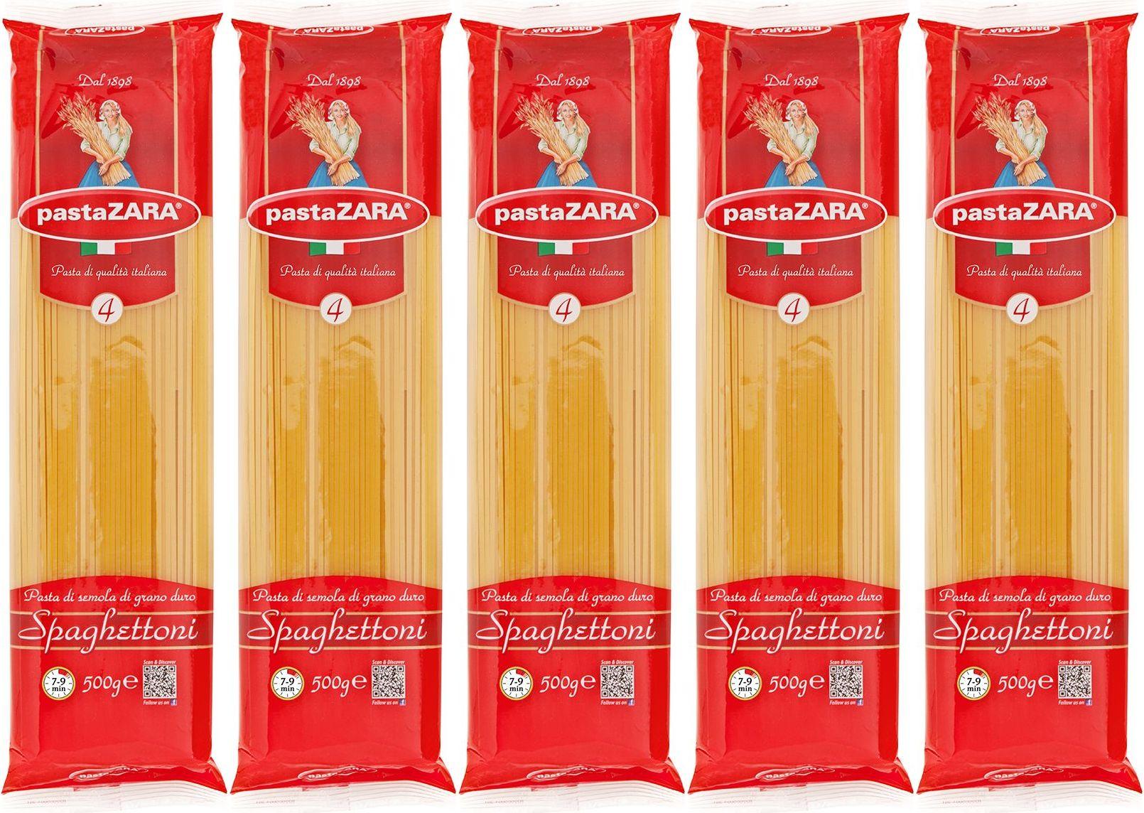 Макаронные изделия Pasta Zara No 4 Spaghettoni Спагетти, комплект: 5 упаковок по 500 г