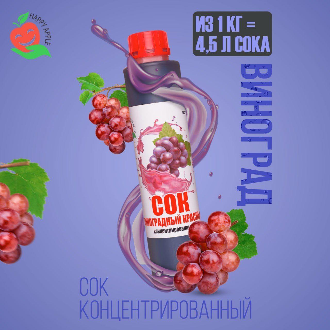 Концентрат сока Виноградный красный 1 кг Happy Apple, кисл. 1,5%