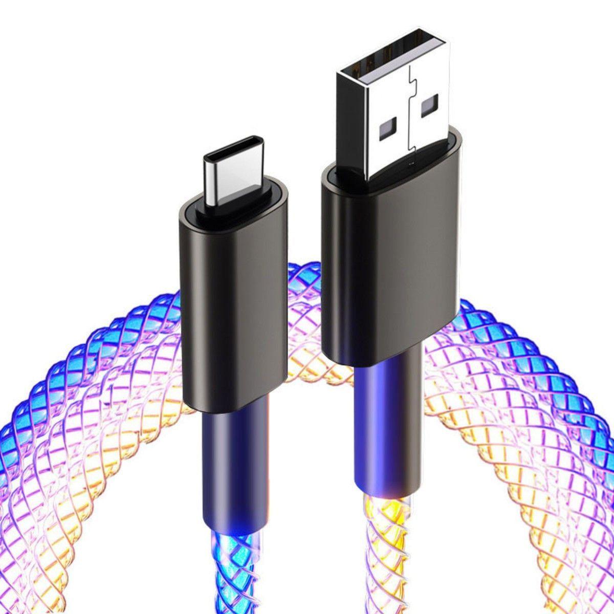 Светящийся кабель для зарядки телефона USB Type C / Кабель для быстрой зарядки телефона 6 "А" / Провод для зарядки мобильной техники