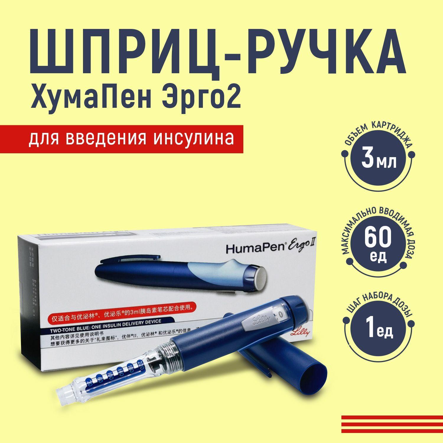 Шприц-ручка ХумаПен Эрго 2 ( Humapen Ergo 2 ) Шприц для инъекций инсулина , ринлиз ,росинсулин , ринсулин