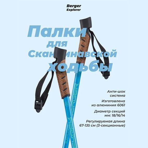 Палки для скандинавской ходьбы BERGER EXPLORER треккинговые, телескопические, 67-135.