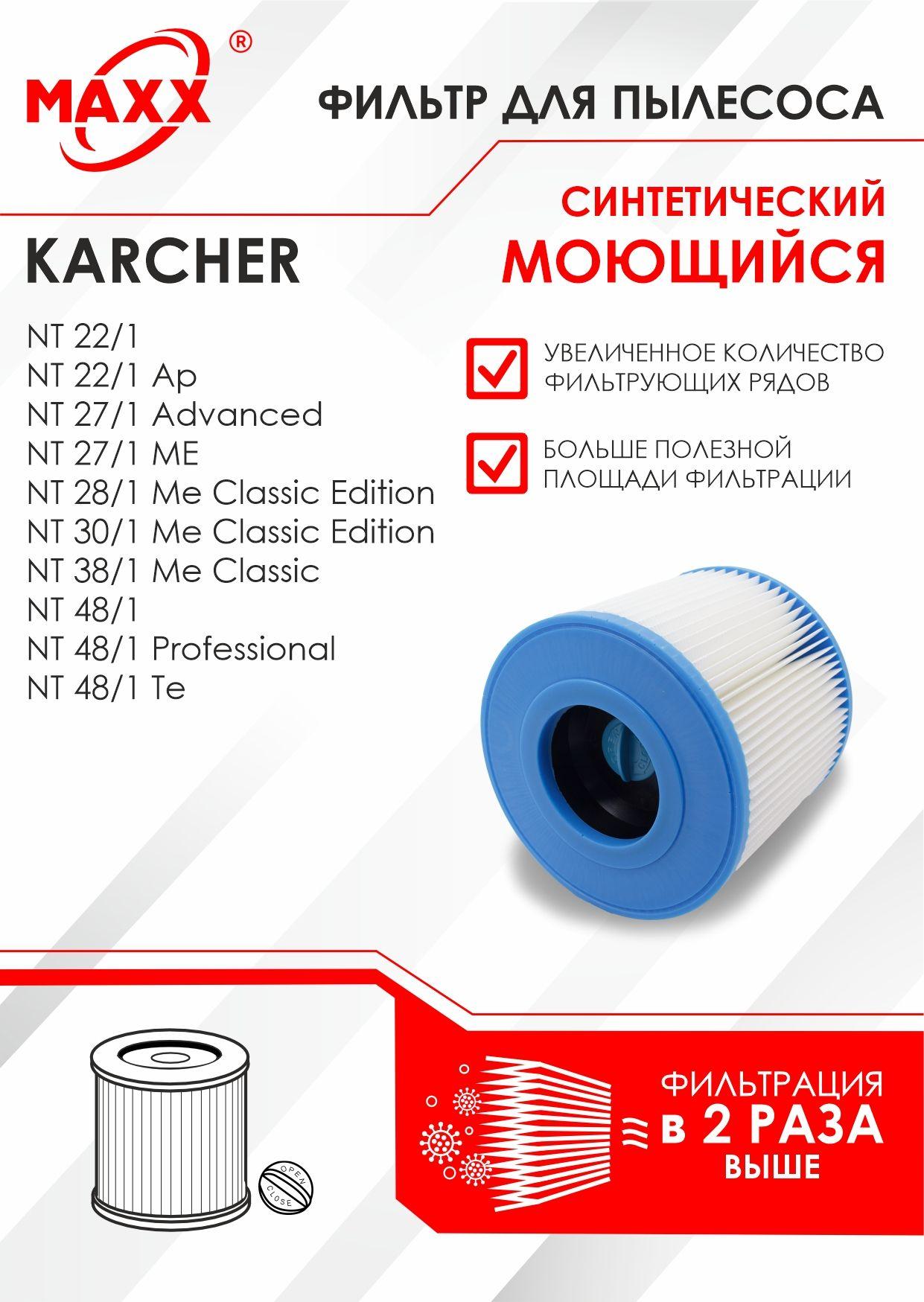 Фильтр синтетический, моющийся для пылесоса Karcher NT 22/1, 27/1, 48/1, NT 28/1 Me Classic, NT 30/1 Me Classic, NT 38/1 Me Classic, 6.414-789.0, 2.889-219.0