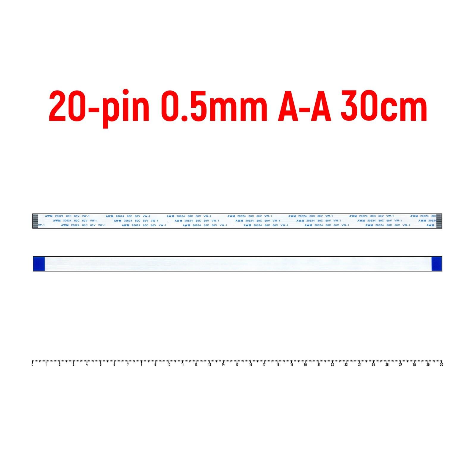 Шлейф FFC 20-pin Шаг 0.5mm Длина 30cm Прямой A-A AWM 20624 80C 60V VW-1