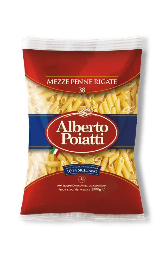 Макароны итальянские пенне из твердых сортов пшеницы Alberto Poiatti Mezze Penne Rigate n.38, 1000 гр.