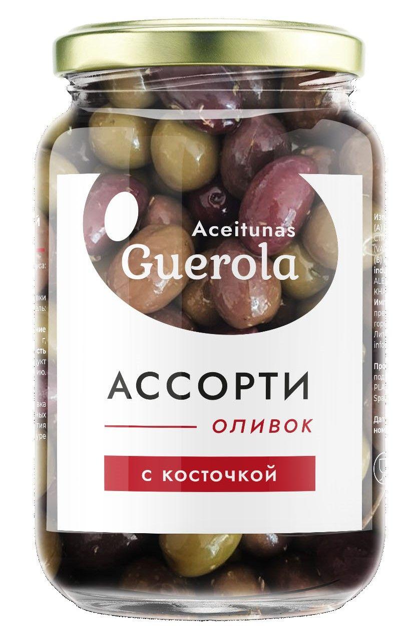 Оливки "Aceitunas Guerola" Ассорти с косточкой 340г/370мл