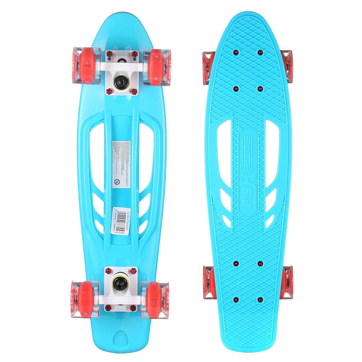 Пенни Борд Fish Skateboards 22" синий LED / светящиеся колеса / алюминиевая подвеска / мини круизер / скейтборд для подростков / скейтбод для детей / пенни борд для начинающих / длина деки 56 см