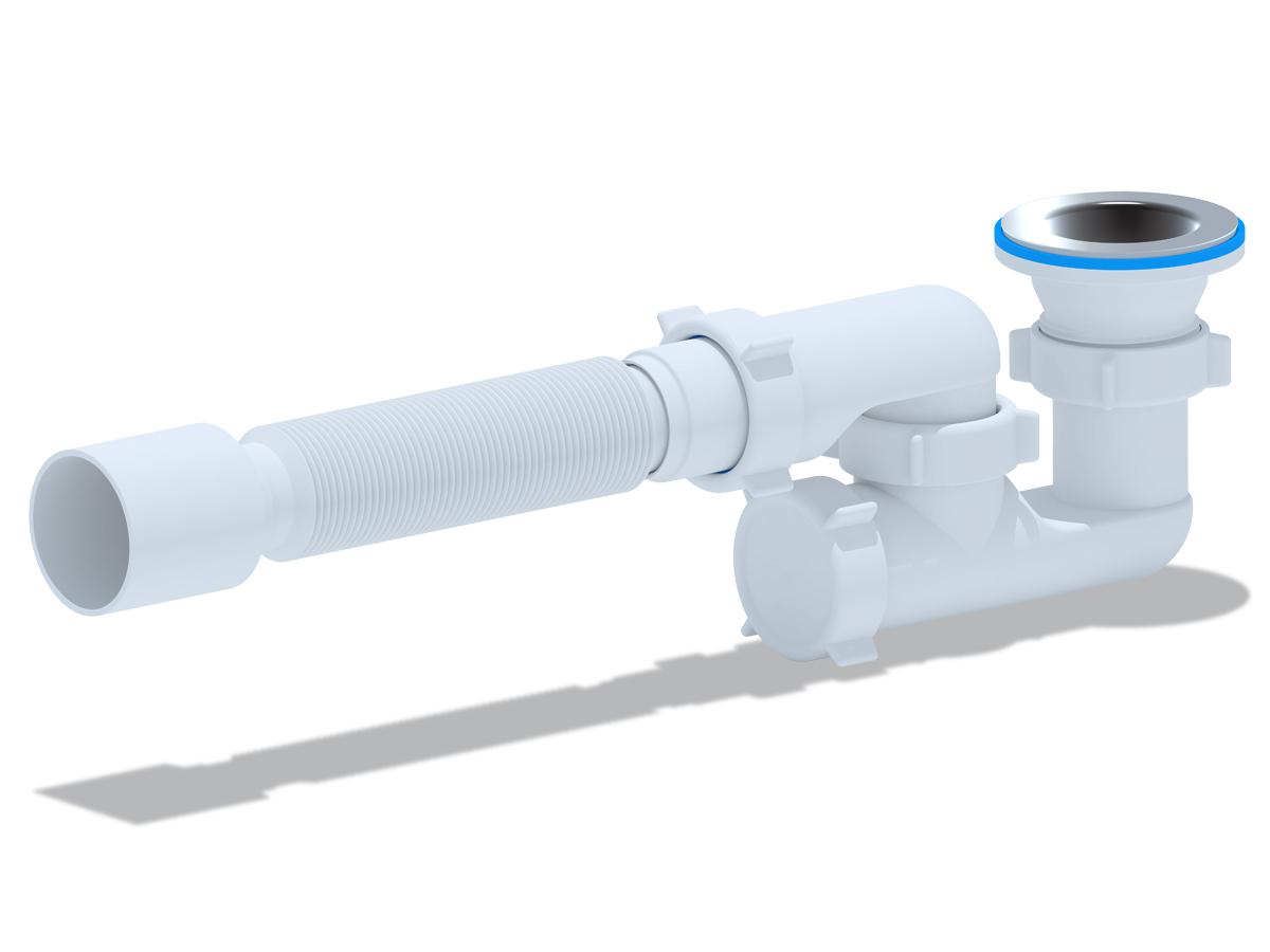Сифон для душевого поддона АНИ пласт E215, 1 1/2"х40 регулируемый с гибкой трубой 40х50 мм