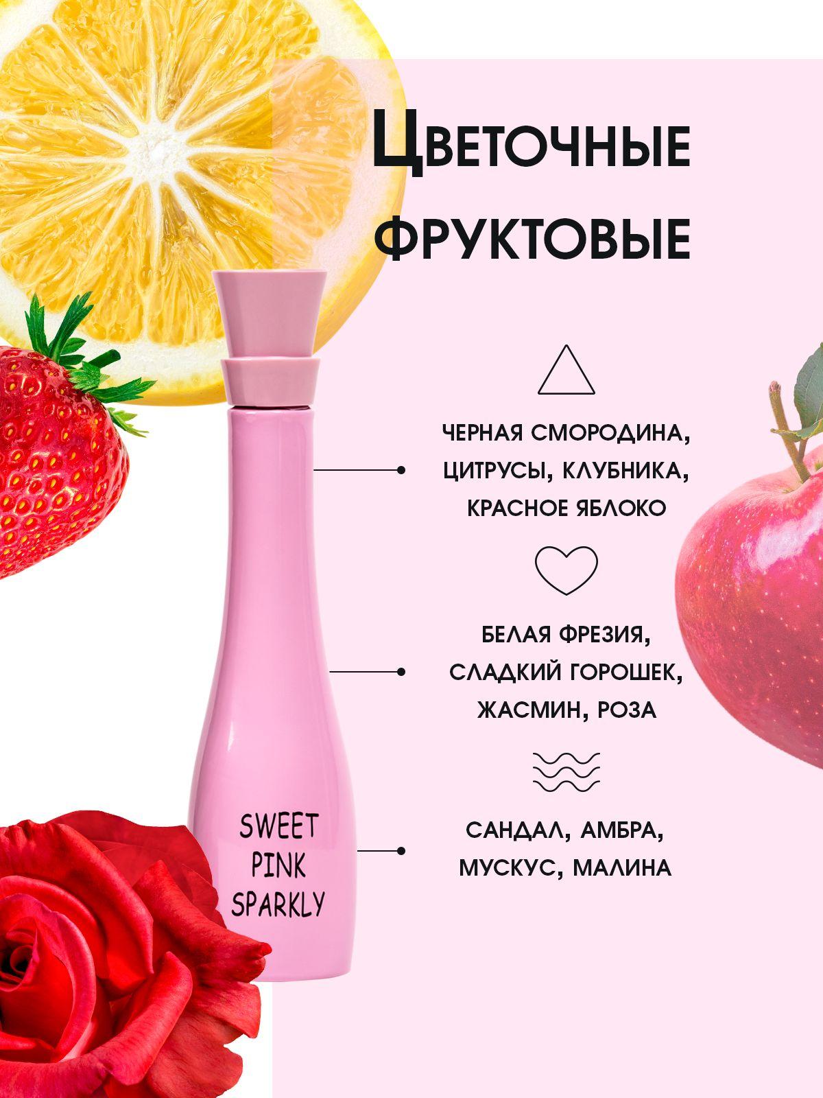 Туалетная вода женская Sweet Pink Sparkly фруктовый 50 мл, сладкий цветочный аромат