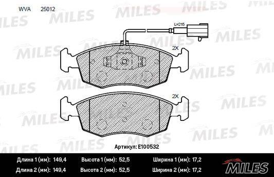 MILES Колодки тормозные дисковые Передние, арт. E100532