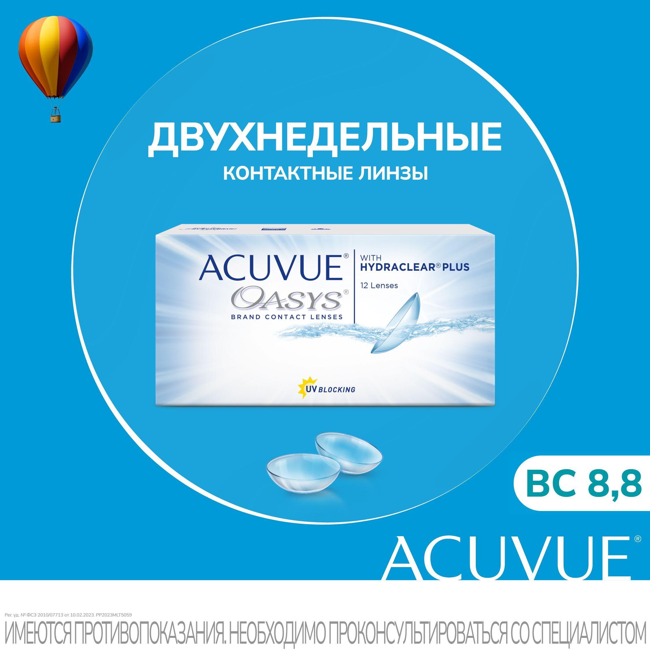 Контактные линзы для глаз двухнедельные Acuvue Oasys with HYDRACLEAR PLUS / Акувью Оазис / 12 шт / 8.8 / -1.75