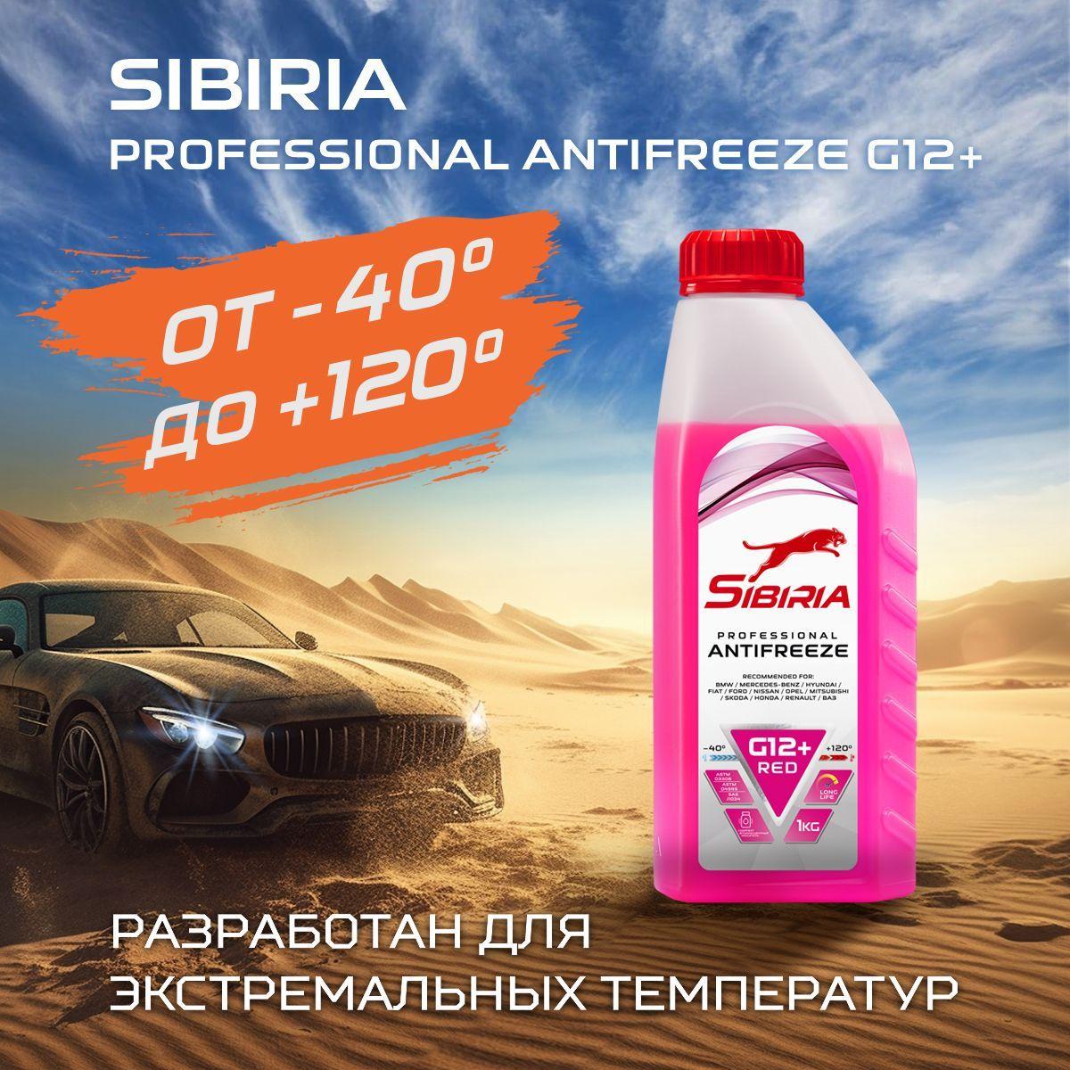 Антифриз для двигателя автомобиля SIBIRIA ANTIFREEZE G12+ (-40), охлаждающая жидкость Сибирия в авто, от -40С до +120С, карбоксилатный красный G12+ 1 кг, готовый к применению