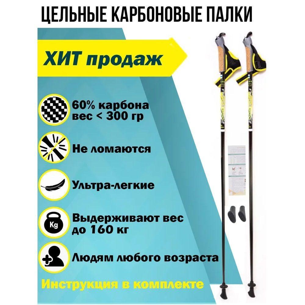 Палки для скандинавской ходьбы Finpole Breeze Carbon 60%, цельные, фиксированные, карбоновые,110 см.