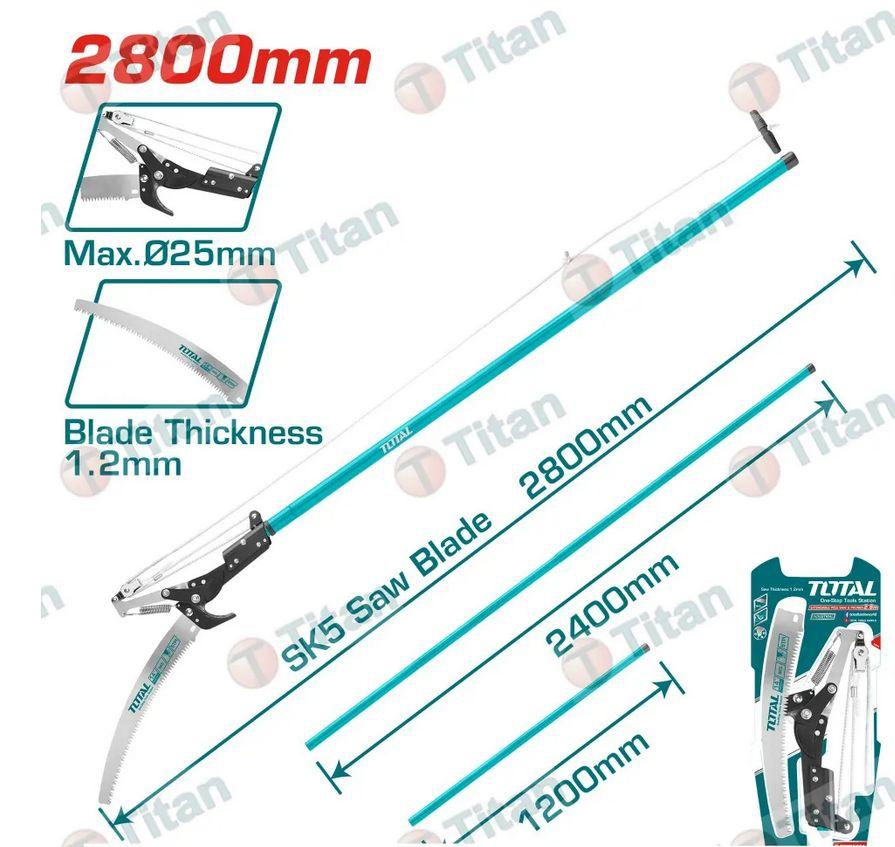 Сучкорез штанговый с ножовкой+ раздвижная штанга 1,2-2,4 м (общая длина-2,8 метра) TOTAL