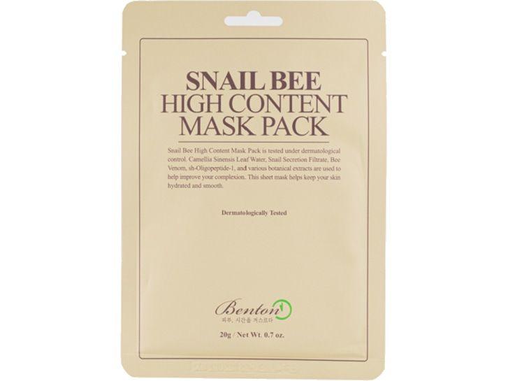 Тканевая маска для лица с муцином улитки и ядом пчелы Benton Snail Bee High Content Mask Pack