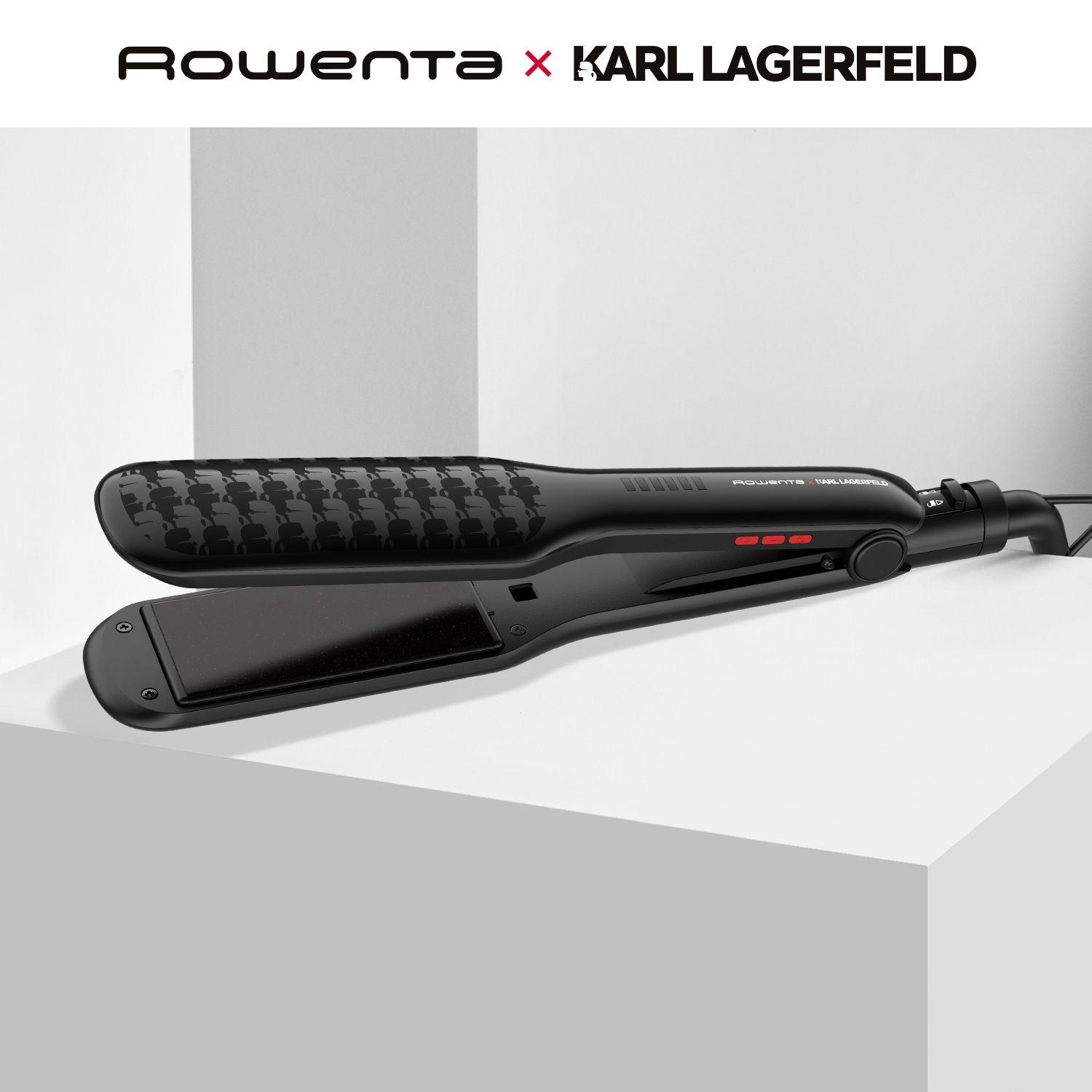 Выпрямитель для волос 2в1 Rowenta Karl Lagerfeld Extra Liss SF411LF0 с широкими керамическими пластинами, функцией ионизации и 6 режимами, черный