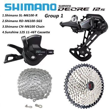 SHIMANO Deore M6100 12-скоростной комплект трансмиссии 1x12 переключатель скоростей Цепь M6100, кассета SUNSHINE 46T 12S, 1x12-скоростной набор из четырех частей