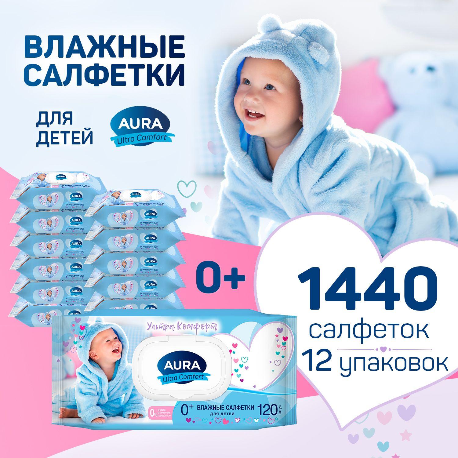 Влажные салфетки детские с крышкой 1440 шт (120 шт х 12), AURA ULTRA COMFORT