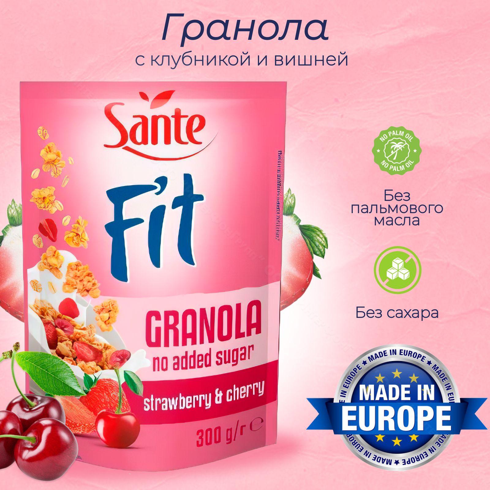 Здоровый продукт | Гранола без сахара Sante Fit Ягодная с клубникой и вишней, 300 гр