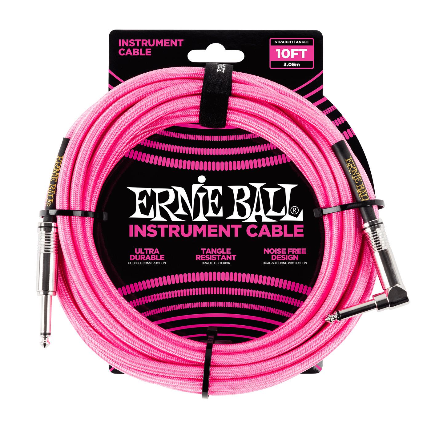 Инструментальный кабель Ernie Ball 6078 3м Braided Neon Pink, провод для музыкальных инструментов, прямой и угловой коннекторы джек джек