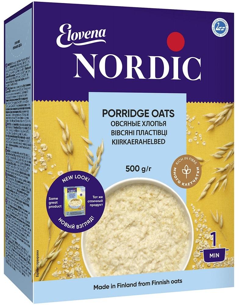 Овсяные хлопья Nordic Elovena Porridge Oats из цельного зерна, Финляндия, 500 г.