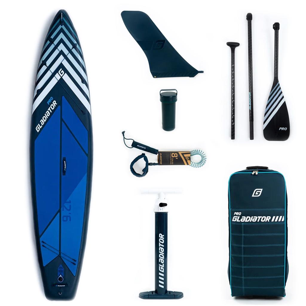 Gladiator | Sup доска Gladiator PRO 12.6W 384x86x15 см, макс. нагрузка 240 кг, синий/голубой сапборд надувной для серфинга и плавания для взрослых, весло, лиш, насос, ремкомплект и сумка