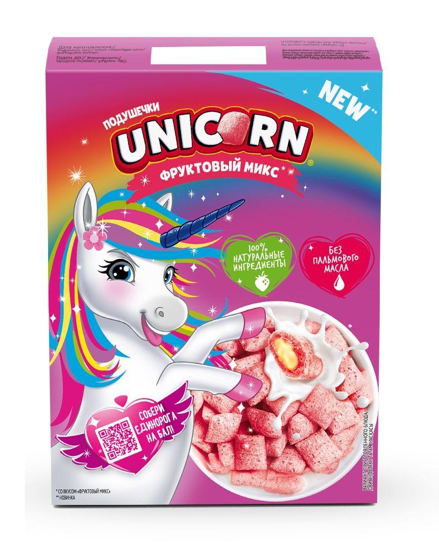 Готовый завтрак Unicorn Подушечки с начинкой со вкусом Фруктовый микс, 200 г