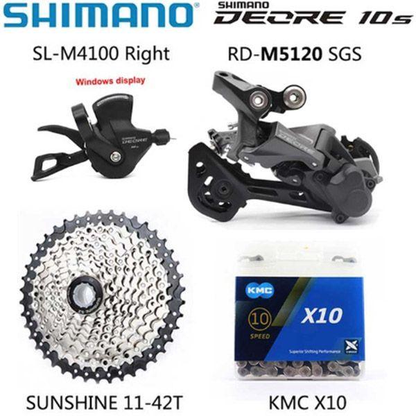 SHIMANO DEORE M4100 10 Speed Groupset Горный велосипед MTB Кассета Sunshine 11-42T M5120 Derailleur Рычаг переключения M4100 Цепь KMC