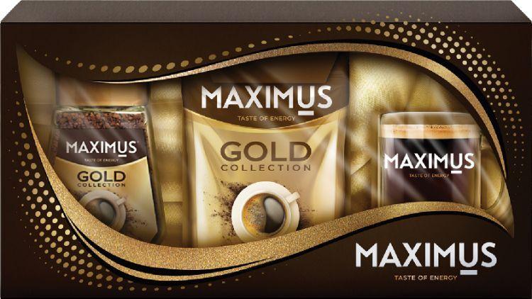 Подарочный набор кофе сублимированный GOLD COLLECTION ТМ MAXIMUS с кружкой 135 гр*3