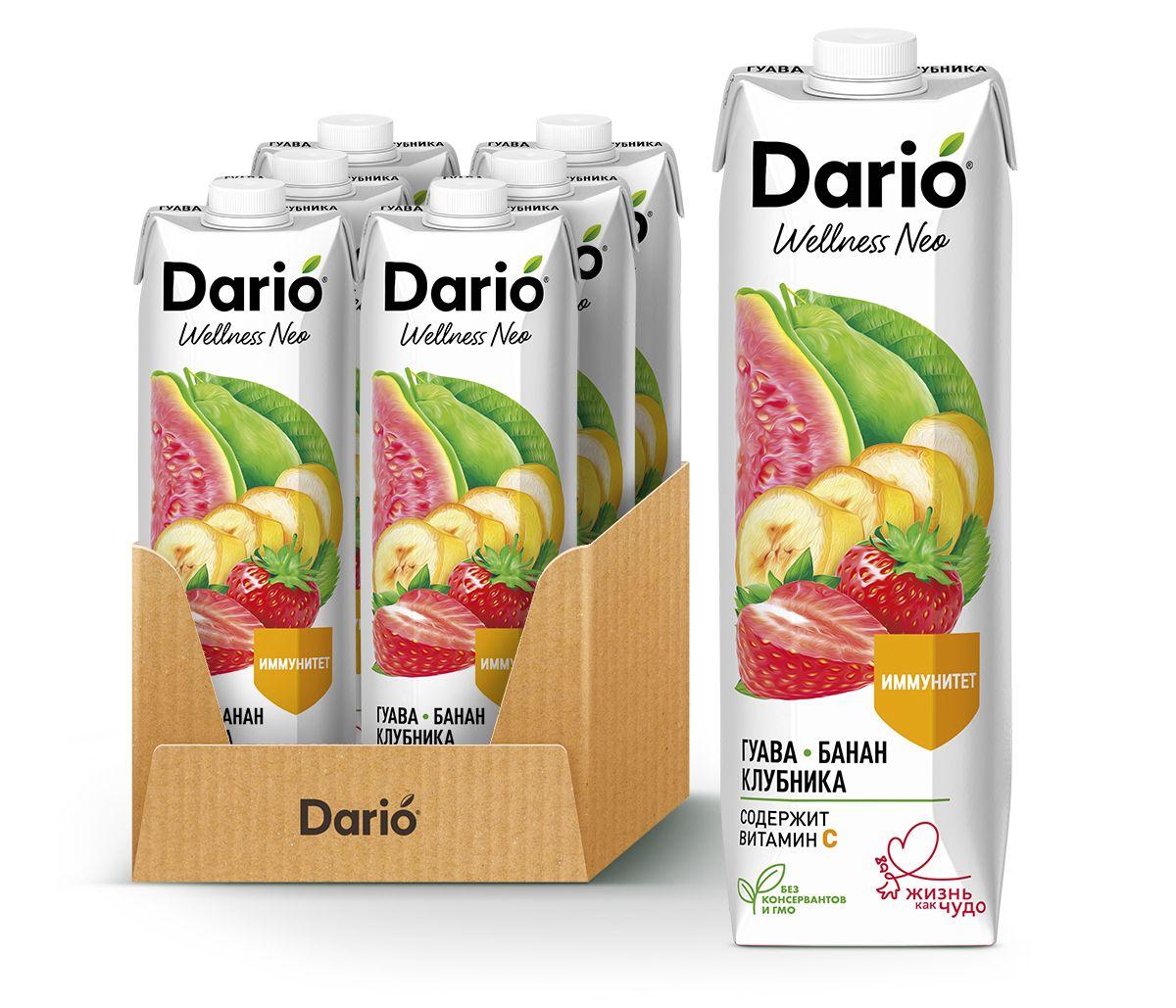 Dario | Dario Wellness Neo 1,0 л Нектар смешанный фруктовый "Гуава-банан-клубника", 1 л х 6 шт.