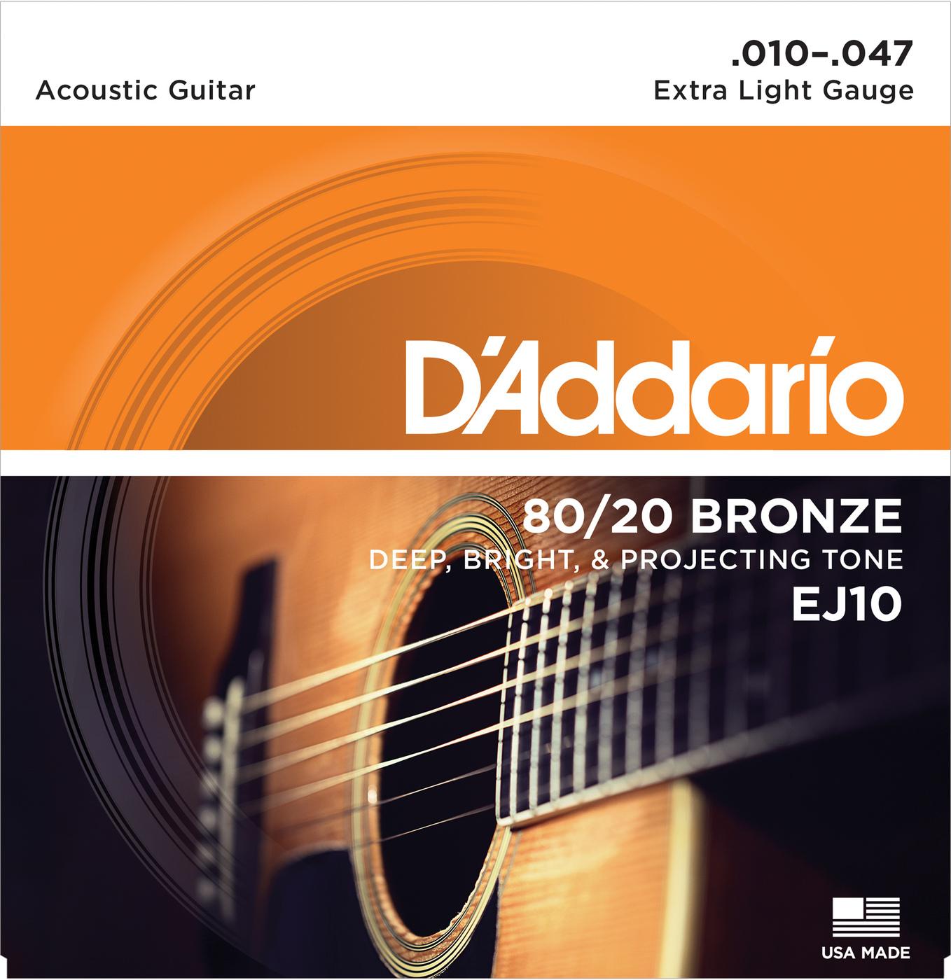 D'ADDARIO EJ10 80/20 BRONZE EXTRA LIGHT 10-47 струны для акустической гитары