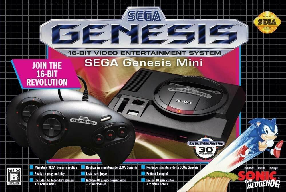 SEGA | Игровая приставка 16 bit Sega Genesis Mini + 40 встроенных игр + 2 геймпада Черная Asia