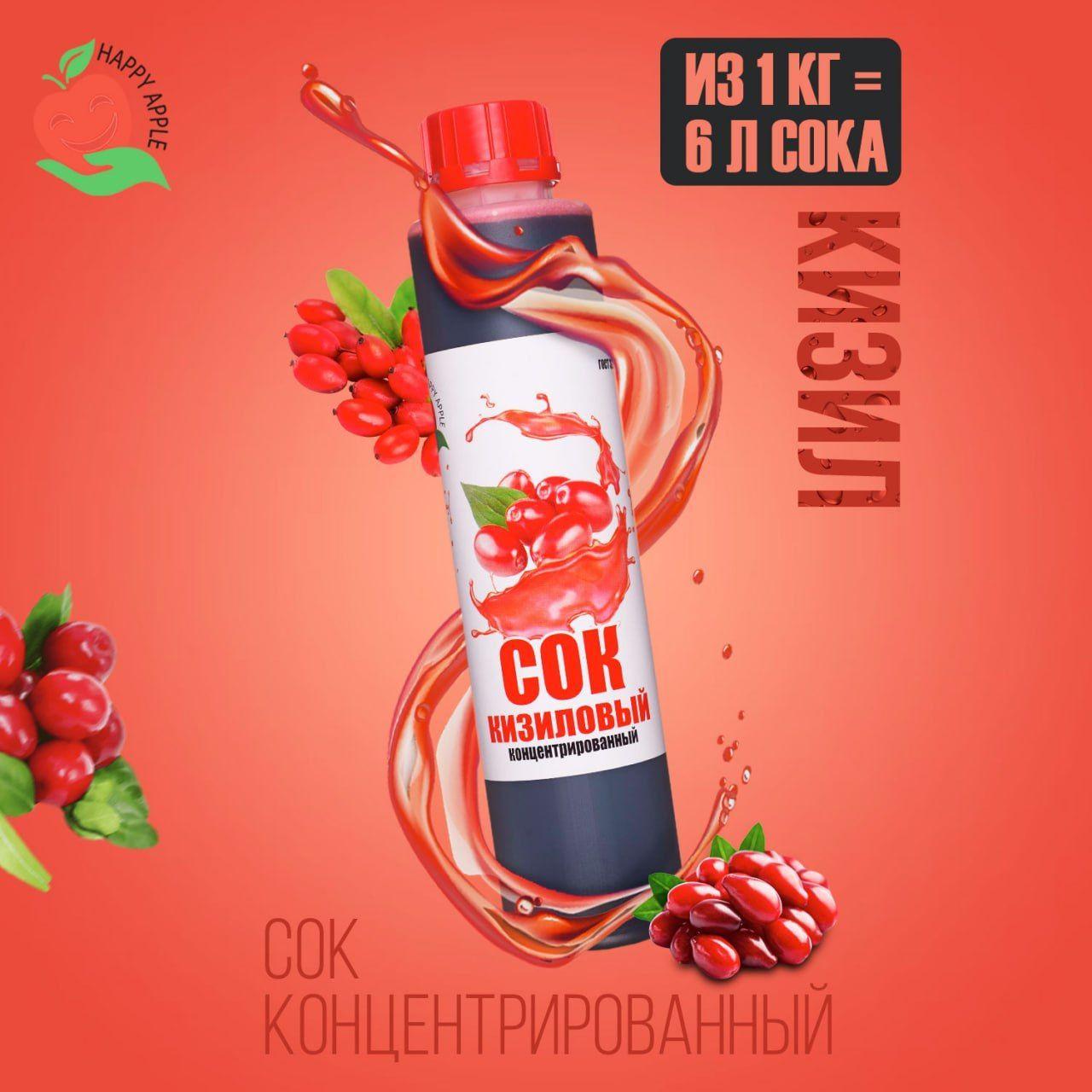 Концентрат сока Кизиловый 1 кг Happy Apple, кисл. 7,5%