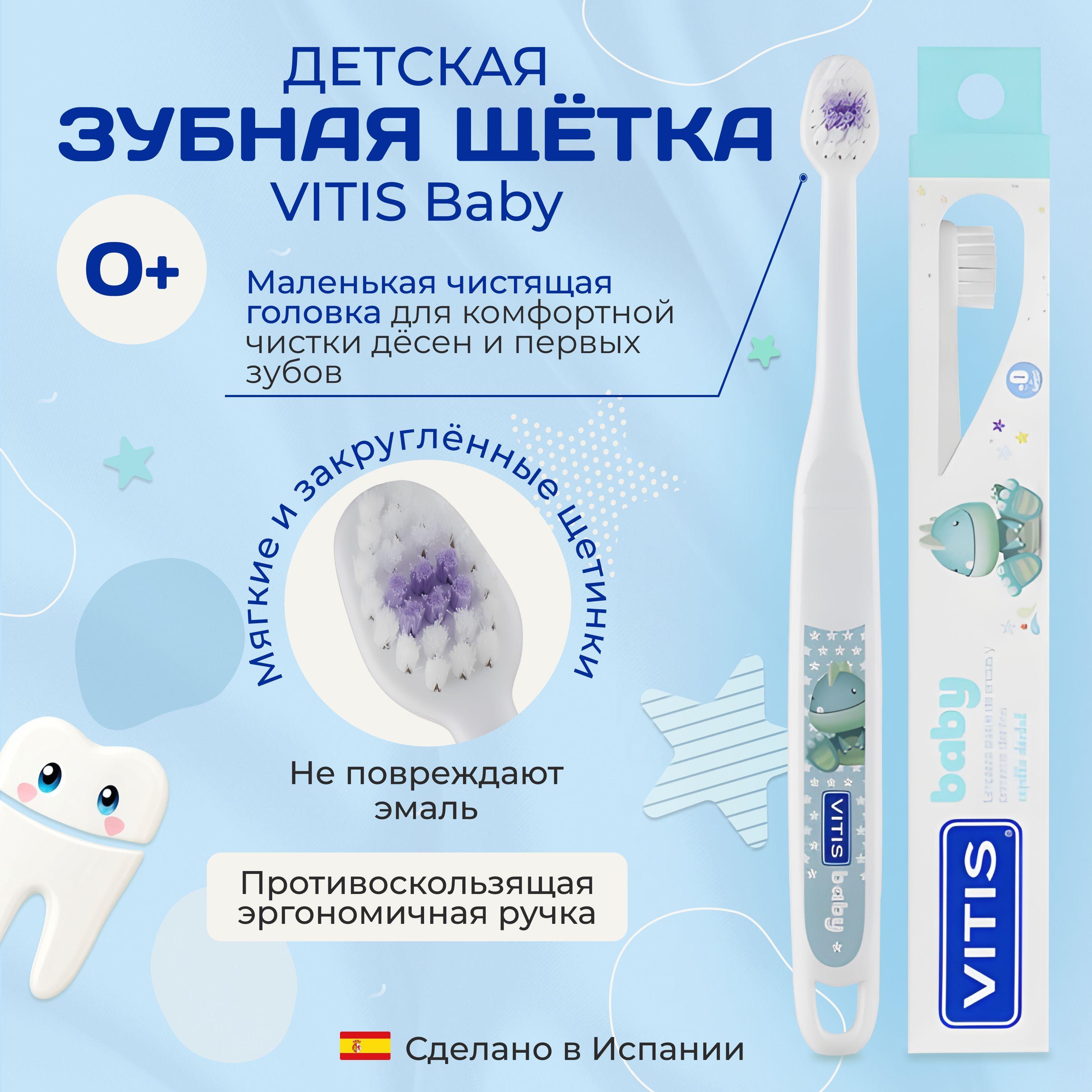 Зубная щетка детская Vitis Baby 0+, для детей от 0, очень мягкая