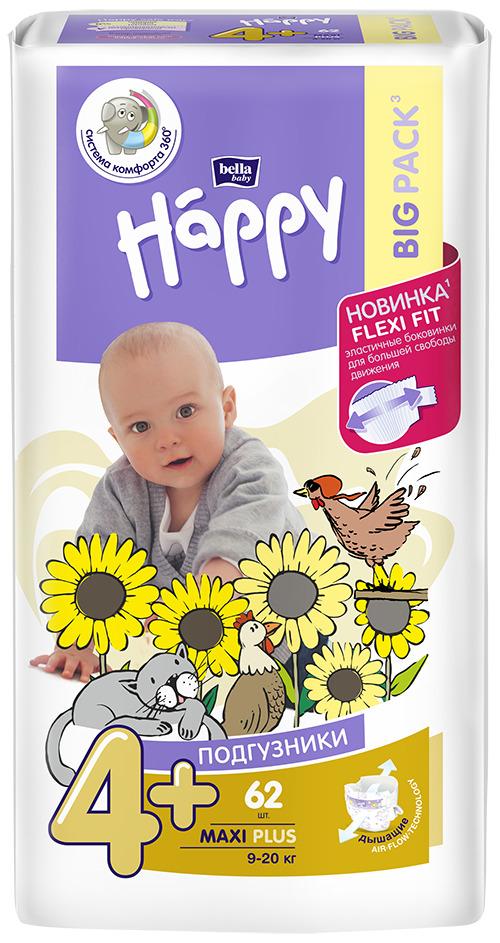 Подгузники для детей bella baby Happy Maxi Plus, размер 4+(вес 9-20 кг), 62 шт.