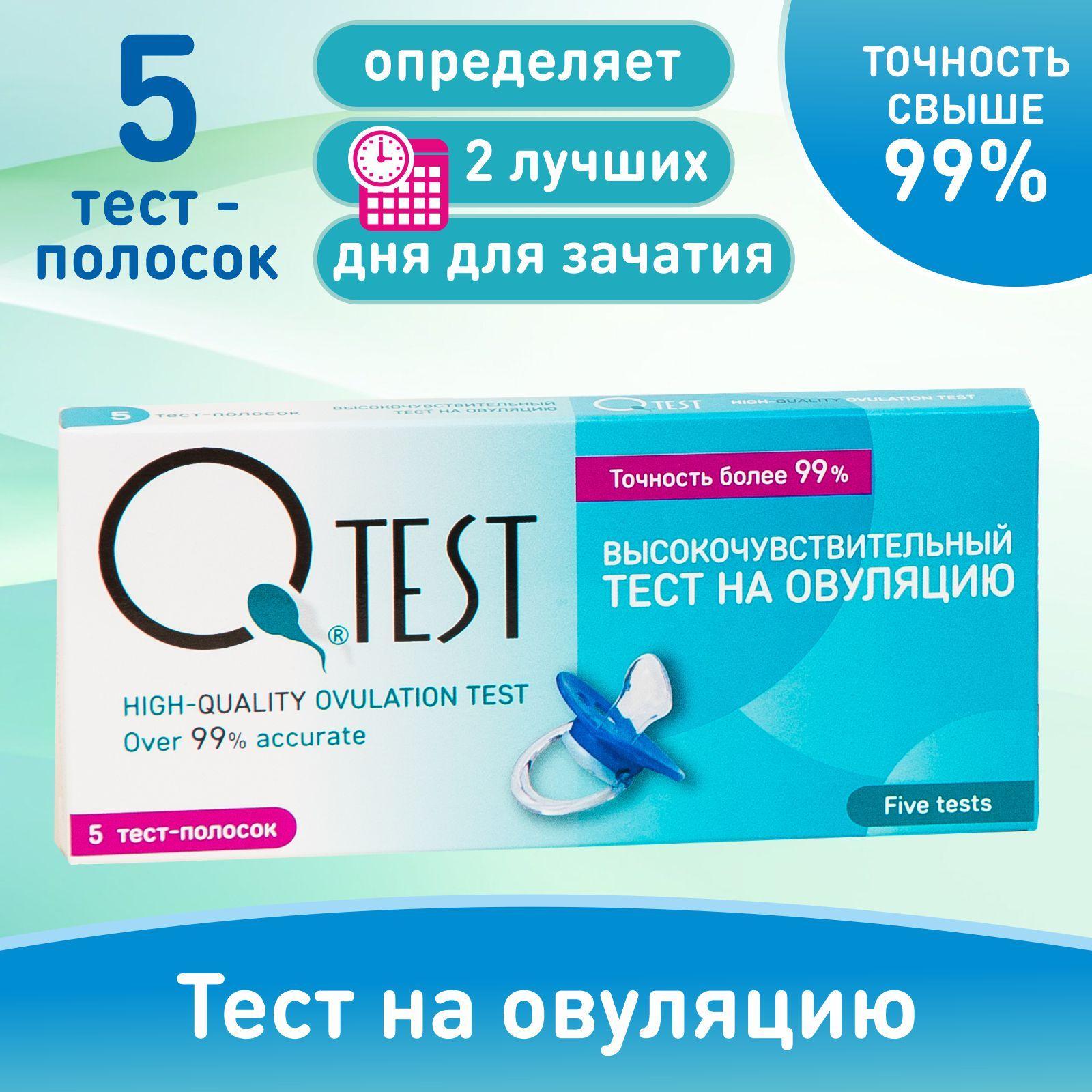 Тест на овуляцию Qtest №5, точность свыше 99%, 5 тест-полосок