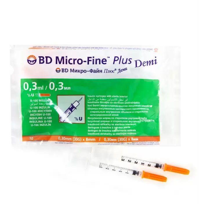 Шприц инсулиновый BD Micro-Fine Plus Demi 0,3 мл U-100 30G (0,3 мм x 8 мм) - 10 шт