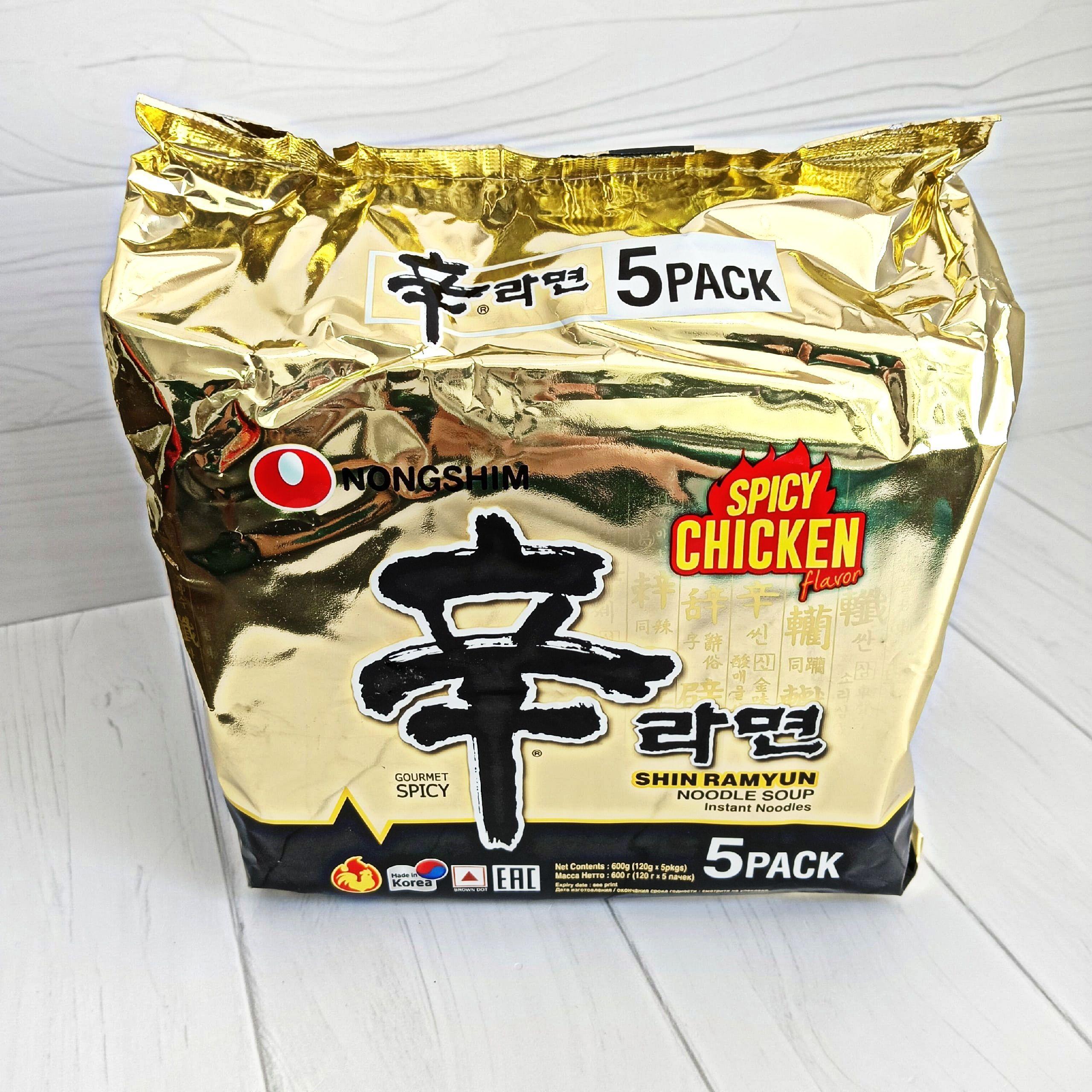 Лапша быстрого приготовления SHIN RAMYUN SPICY CHICKEN Nongshim, 600гр (5шт*120гр), Корея