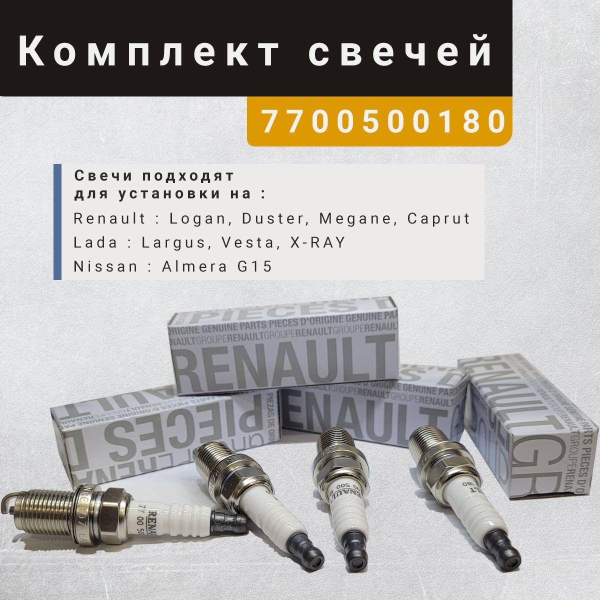 Свеча зажигания комплект, 4 шт. RENAULT 7700500180 (новый тип, вместо 7700500155) - RENAULT Captur, Clio, Dokker, Duster, Kangoo, Fluence, Megane, Laguna, Modus, Logan, Safrane, Scenic, Symbol, Twingo, Thalia 1.2-1.6i 8V (E5F/E6J/E7F/E7J/K7M) 1 электрод